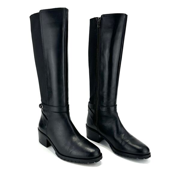 Coach Portia Black Riding Boot Size 8.5B Leather Stretchy Shaft Knee-High Heeled - Picture 3 of 15